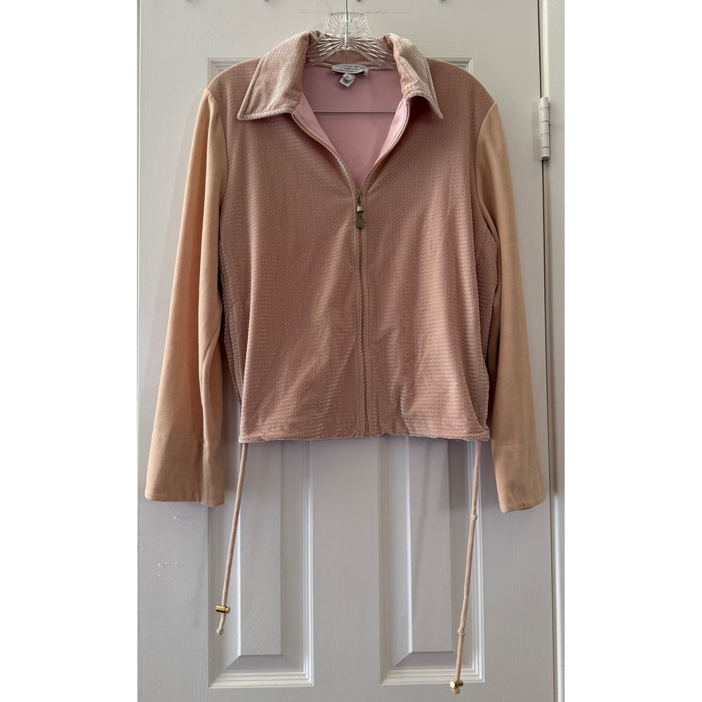 St John Sport by Marie Gray Pink Perforated Zip Up Jacket Drawstring Hem Small